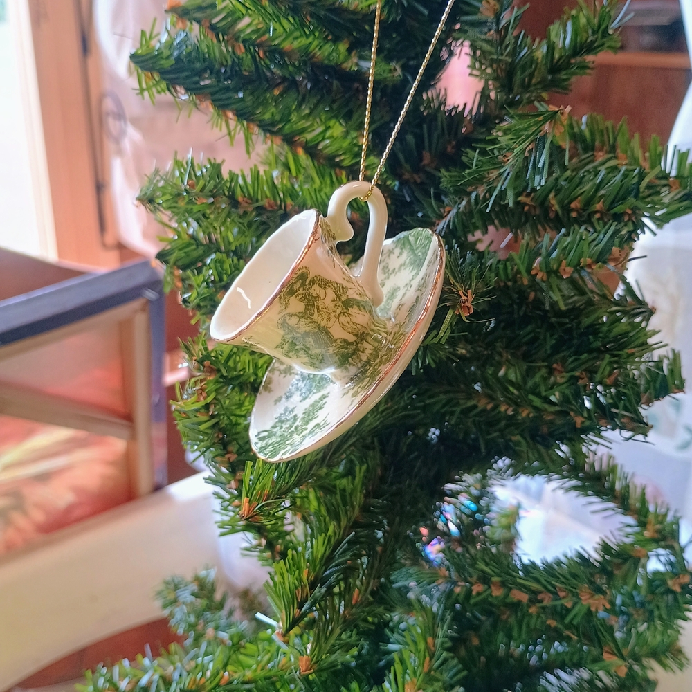 Elegant Green Teacup Ornament